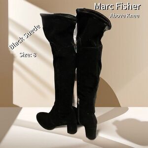 Marc Fisher Black Velvety Suede NWOT Above Knee Boots Size 8
